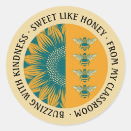 Sweet Like Honey Sunflower Bee Teacher Ronde Sticker