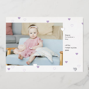 Sweet Lila Hearts Happy Valentine's Day Foto Folie Uitnodiging