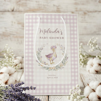 Sweet Lilac Gingham Baby Goose Baby Shower LPM26 Medium Cadeauzakje