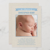 Sweet Linen Fotodoop uitnodiging - Blauw (Voorkant / Achterkant)