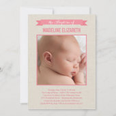 Sweet Linen Photo Baptism Invitation - Roze Kaart (Voorkant)