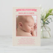 Sweet Linen Photo Baptism Invitation - Roze Kaart (Staand voorkant)