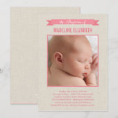 Sweet Linen Photo Baptism Invitation - Roze Kaart (Voorkant / Achterkant)