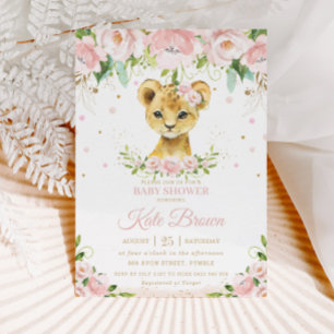Sweet Lion Blush Roze Bloemen Goud Meisje Baby sho Kaart