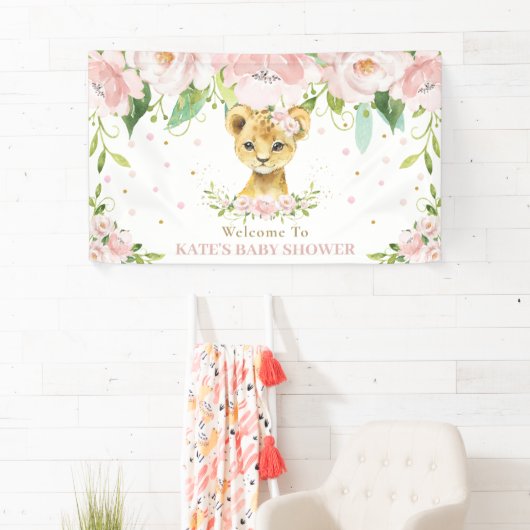 Sweet Lion Cub Blush Roze Bloemen Achtergrond Welk Spandoek (Insitu)