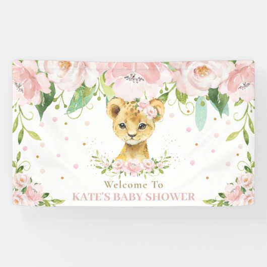 Sweet Lion Cub Blush Roze Bloemen Achtergrond Welk Spandoek (Horizontaal)
