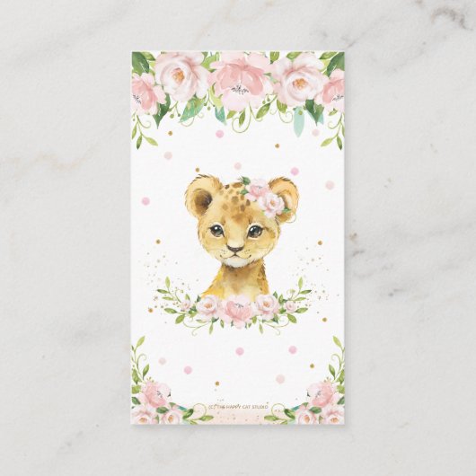 Sweet Lion Cub Roze Blush Bloemen Luier Raffle Informatiekaartje (Achterkant)