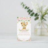 Sweet Lion Cub Roze Blush Bloemen Luier Raffle Informatiekaartje (Staand voorkant)