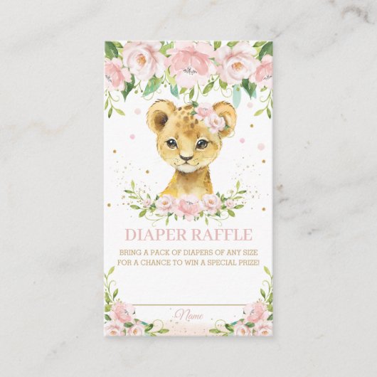 Sweet Lion Cub Roze Blush Bloemen Luier Raffle Informatiekaartje (Voorkant)