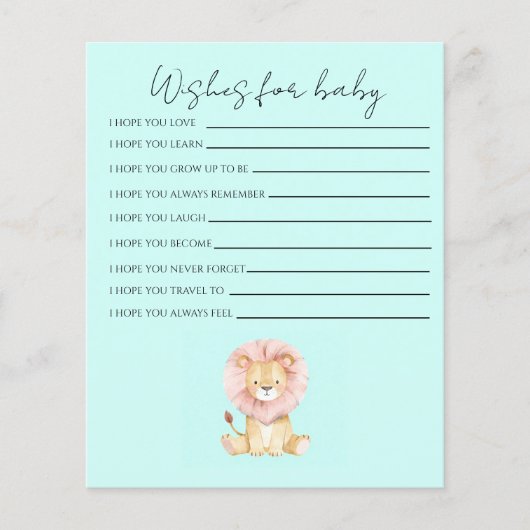 Sweet Lion Wishes for Baby shower stationery (Voorkant)