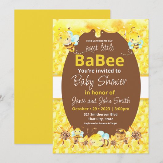 Sweet little Babee Baby shower Invitation Kaart (Voorkant / Achterkant)