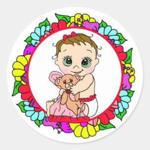 Sweet Little Baby met Teddy Bear Floral Ronde Sticker
