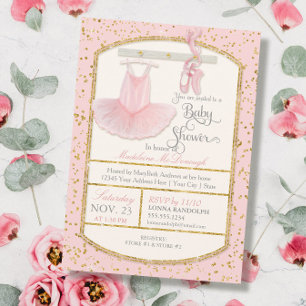 Sweet Little Ballerina Baby Girl Shower Gold Kaart