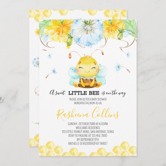 Sweet Little Bee Baby shower Kaart (Voorkant / Achterkant)