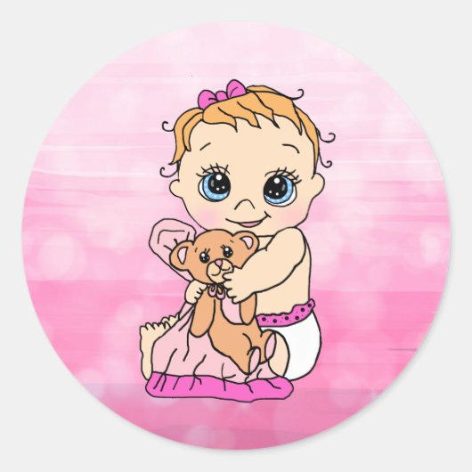 Sweet Little blank-Baby met Teddy Bear Ronde Sticker (Voorkant)