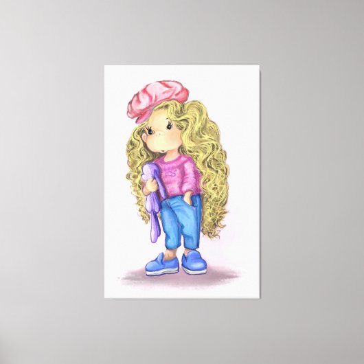 Sweet Little Blonde Girl Bunny Speelgoed Love Canvas Afdruk (Voorkant)