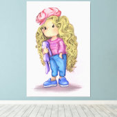 Sweet Little Blonde Girl Bunny Speelgoed Love Canvas Afdruk (Insitu (Houten vloer))