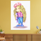 Sweet Little Blonde Girl Bunny Speelgoed Love Canvas Afdruk (Insitu (Woonkamer))