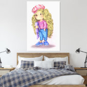 Sweet Little Blonde Girl Bunny Speelgoed Love Canvas Afdruk (Insitu (Slaapkamer))