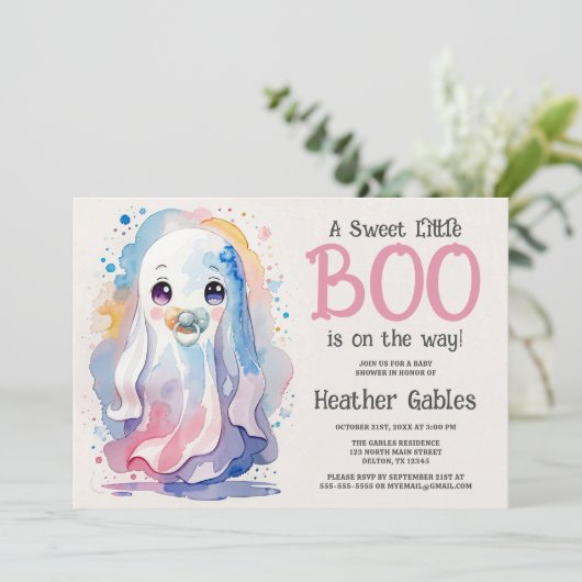 Sweet Little Boo Halloween Ghost Baby shower Kaart (Staand voorkant)