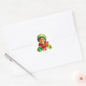Sweet Little Boy Waterverf Kerst Ronde Sticker (Envelop)