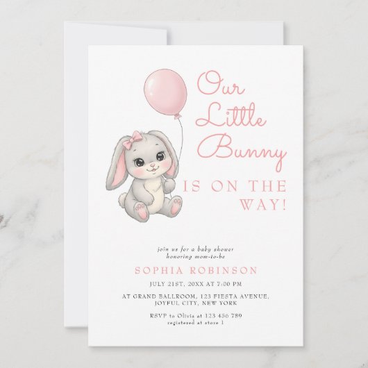 Sweet Little Bunny Blush Pink Girl Baby shower Kaart (Voorkant)