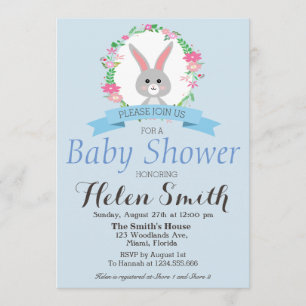 Sweet little Bunny met bloemenkrans baby shower Kaart