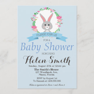 Sweet little Bunny met bloemenkrans baby shower Kaart