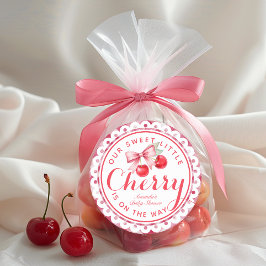 Sweet Little Cherry Baby shower ten gunste van Sti Ronde Sticker