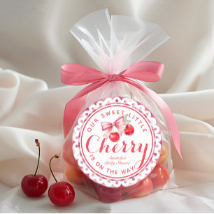 Sweet Little Cherry Baby shower ten gunste van Sti Ronde Sticker