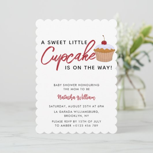Sweet Little Cherry Cupcake baby shower Kaart (Staand voorkant)