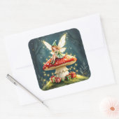 Sweet Little Christmas Fairy on Mushroom Vierkante Sticker (Envelop)