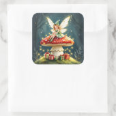 Sweet Little Christmas Fairy on Mushroom Vierkante Sticker (Tas)
