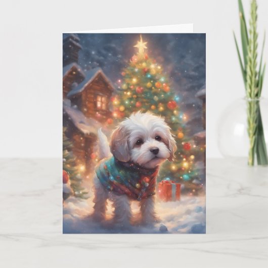 Sweet Little Christmas Tree Puppy Art kaart (Voorkant)
