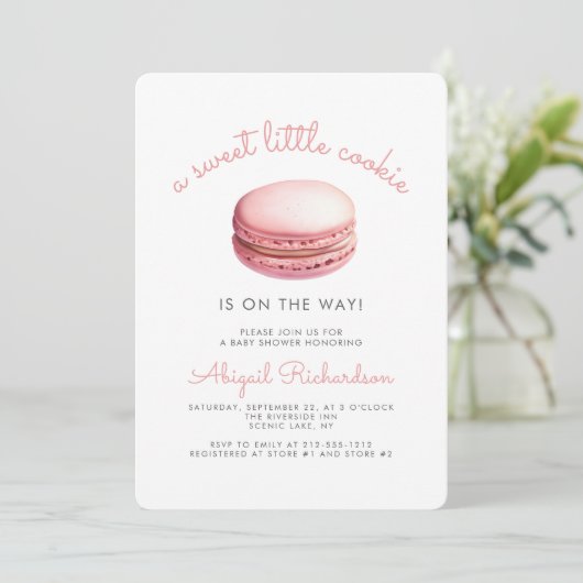 Sweet Little Cookie Macaron Pink Girl Baby shower Kaart (Staand voorkant)