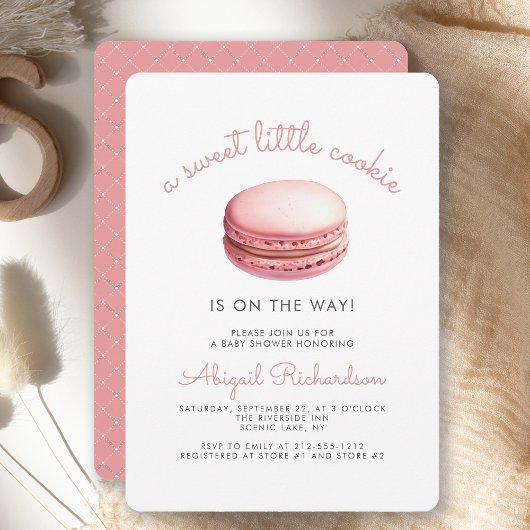 Sweet Little Cookie Macaron Pink Girl Baby shower Kaart