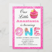 Sweet Little Cupcake Roze Glitter 1st Birthday One Kaart (Voorkant)