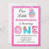 Sweet Little Cupcake Roze Glitter 1st Birthday One Kaart (Voorkant)
