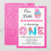 Sweet Little Cupcake Roze Glitter 1st Birthday One Kaart (Voorkant / Achterkant)