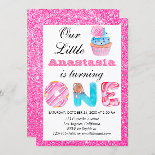 Sweet Little Cupcake Roze Glitter 1st Birthday One Kaart
