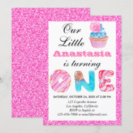Sweet Little Cupcake Roze Glitter 1st Birthday One Kaart