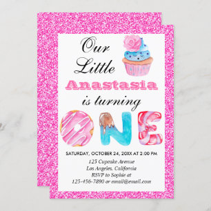 Sweet Little Cupcake Roze Glitter 1st Birthday One Kaart