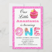Sweet Little Cupcake Roze Glitter 1st Birthday One Kaart (Voorkant)
