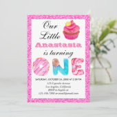Sweet Little Cupcake Roze Glitter 1st Birthday One Kaart (Staand voorkant)