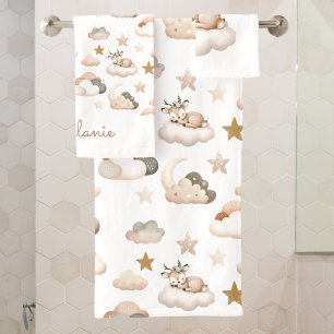 Sweet Little Deer Wolken en sterren Elegant Boho Bad Handdoek