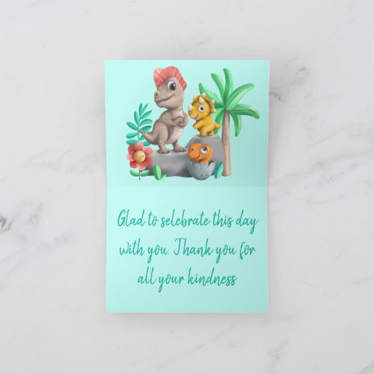 Sweet Little Dino op zijn Way Baby shower Bedankkaart (Binnen)