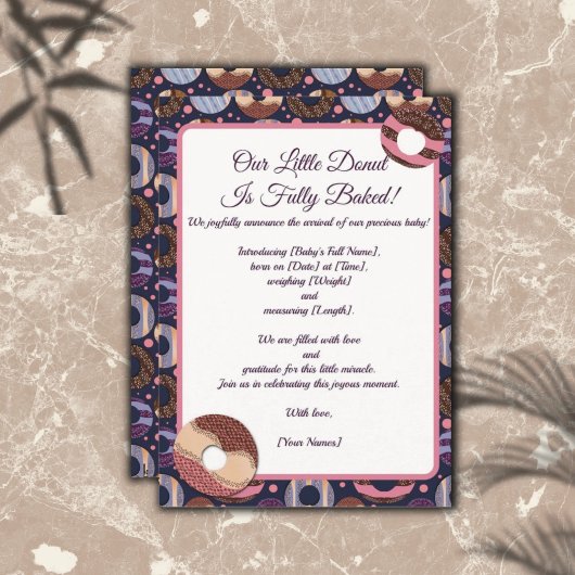 Sweet Little Donut Paarse Geboorte Aankondiging