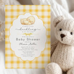 Sweet Little Duckling Baby Shower Invitation Kaart<br><div class="desc">Celebrate the upcoming arrival with this adorable “A Sweet Little Duckling Is on the Way” baby shower invitation. This charming design features a sleepy watercolor duckling set against a cheerful yellow gingham background, creating a warm and whimsical farmhouse feel. The elegant scalloped frame and soft script typography add a timeless...</div>