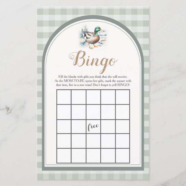 Sweet Little Duckling Gingham Baby shower Bingo (Voorkant)