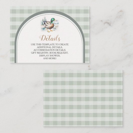 Sweet Little Duckling Gingham Baby shower Details Informatiekaartje (Voorkant / Achterkant)